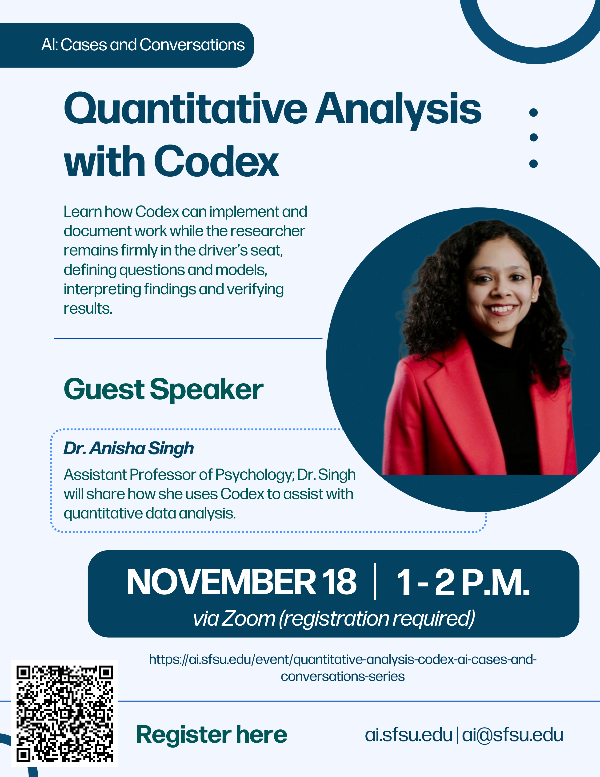AI Cases and Conversation series November session, Quantitative Analysis with Codex featuring Dr. Anisha Singh
