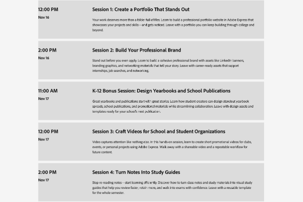 Adobe Student Academy agenda