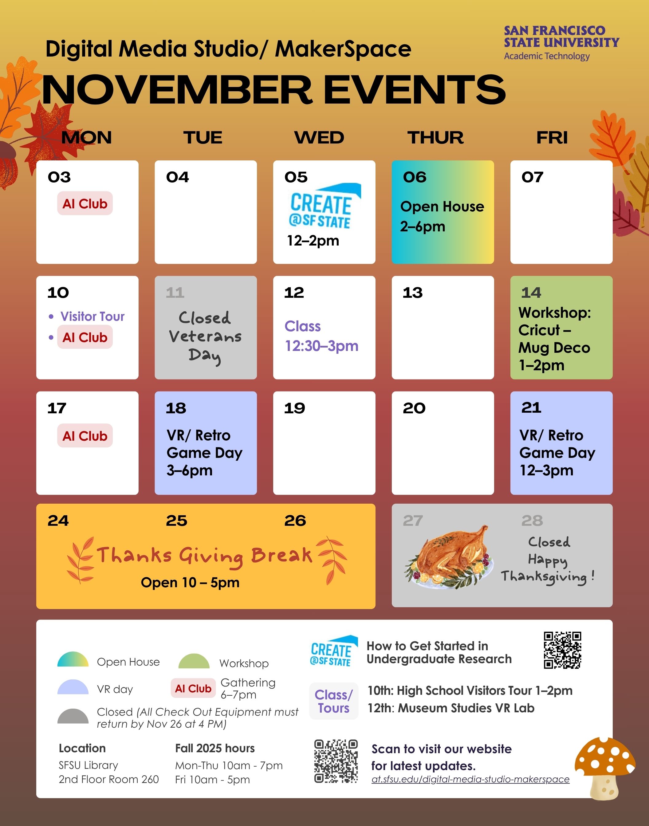 Digital Media Studio & MakerSpace November 2025 events calendar