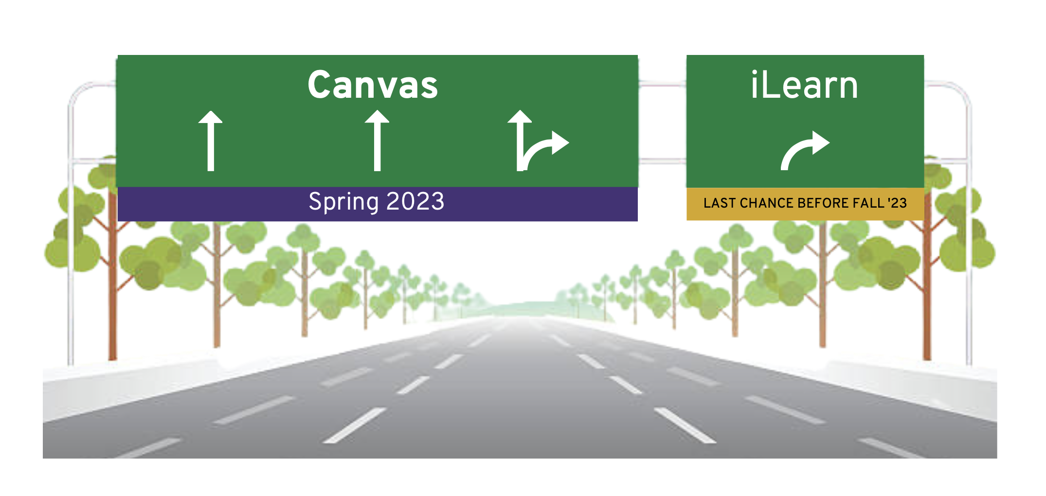 A roadsign showing that Canvas is the way forward with iLearn as an alternative path